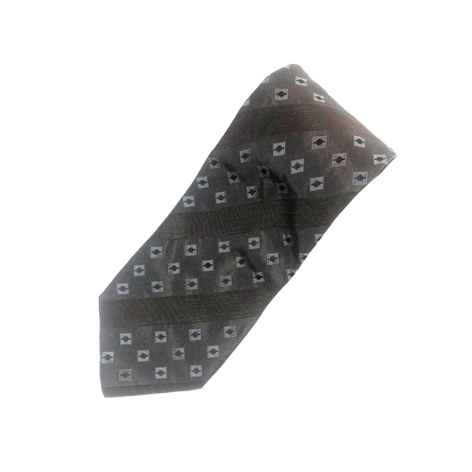 Vintage Bugatchi Uomo 100% Silk Made In Italy Charcoal Gray Geometric Neck Tie